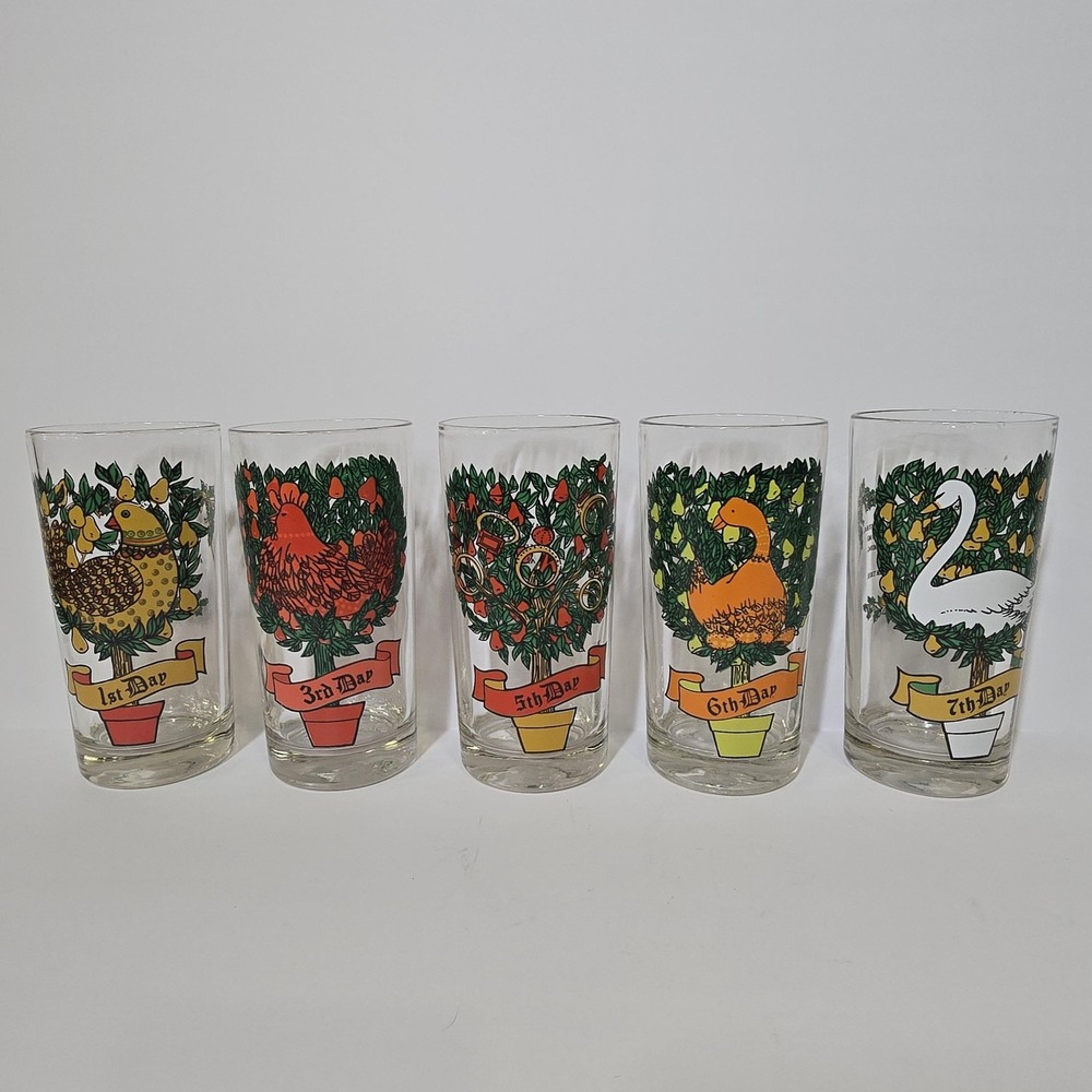 Vintage Indiana Glass 12 Days of Christmas 10 Pc 12 Oz Tumblers 1970s Holiday